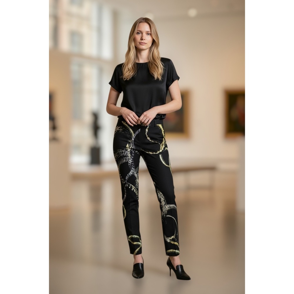 Just Cavalli Designer Snake Print Slim Trousers Black Gold Italy Womens 10 EU 46